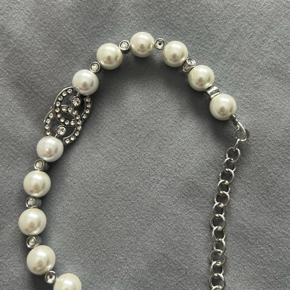 Chanel CC Crystal Pearl Bracelet Stainless Steel Faux Pearl Adjustable 6.5-9” - Picture 8 of 16